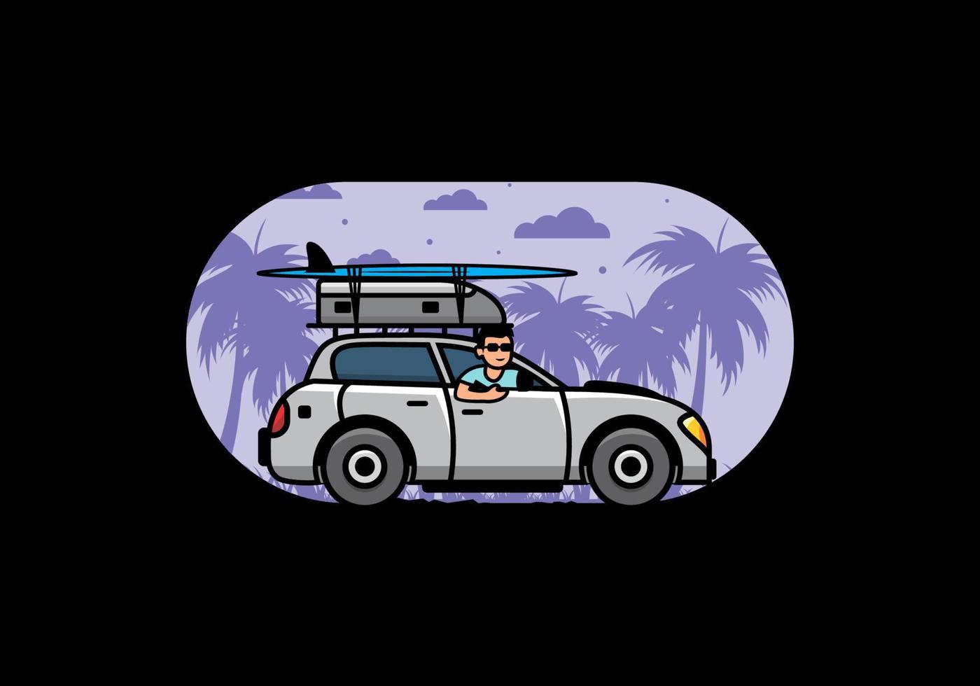 illustration of a man riding a car for vacation vector