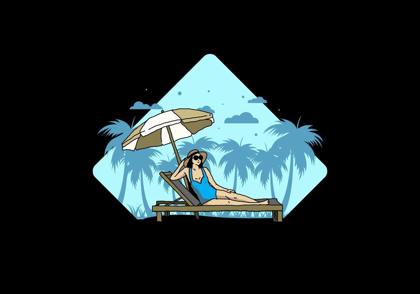 Relax on the beach chair under the umbrella illustration vector