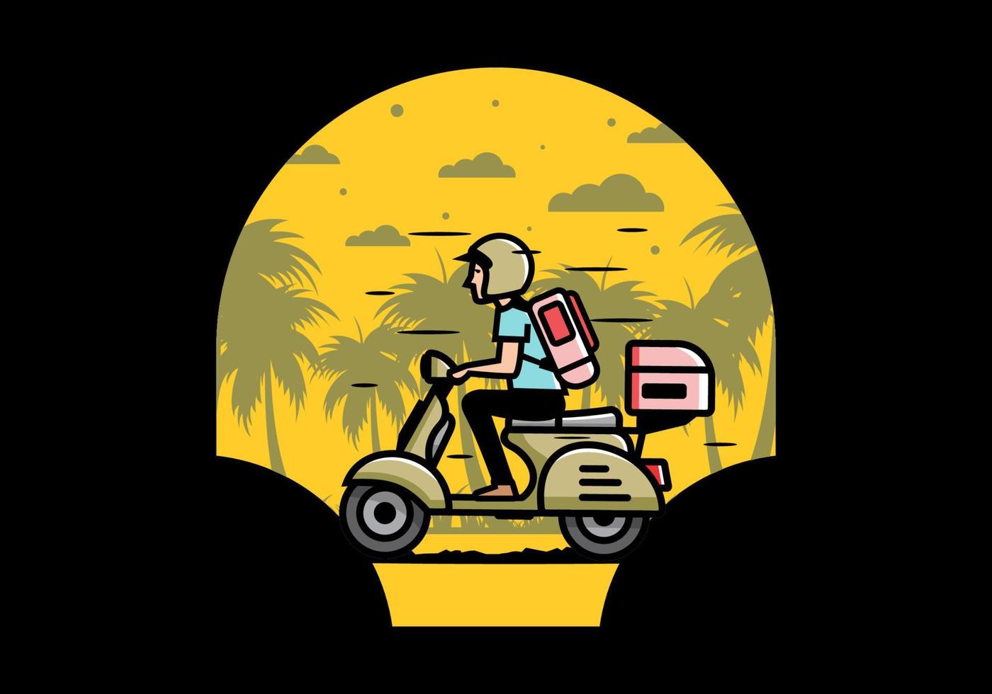 Man goes on vacation riding scooter illustration vector
