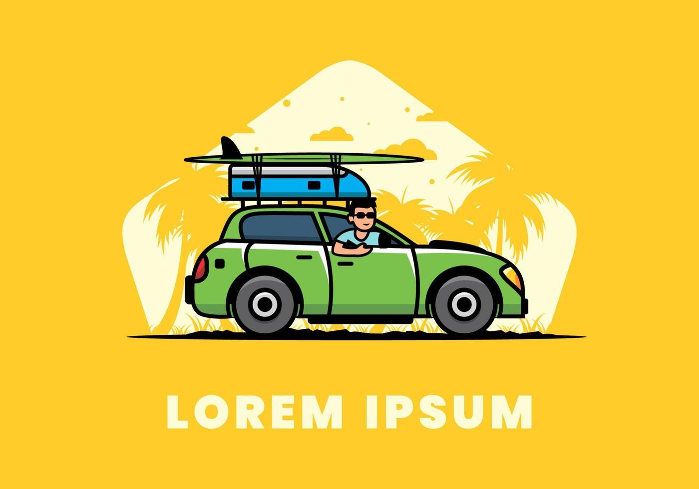 illustration of a man riding a car for vacation vector