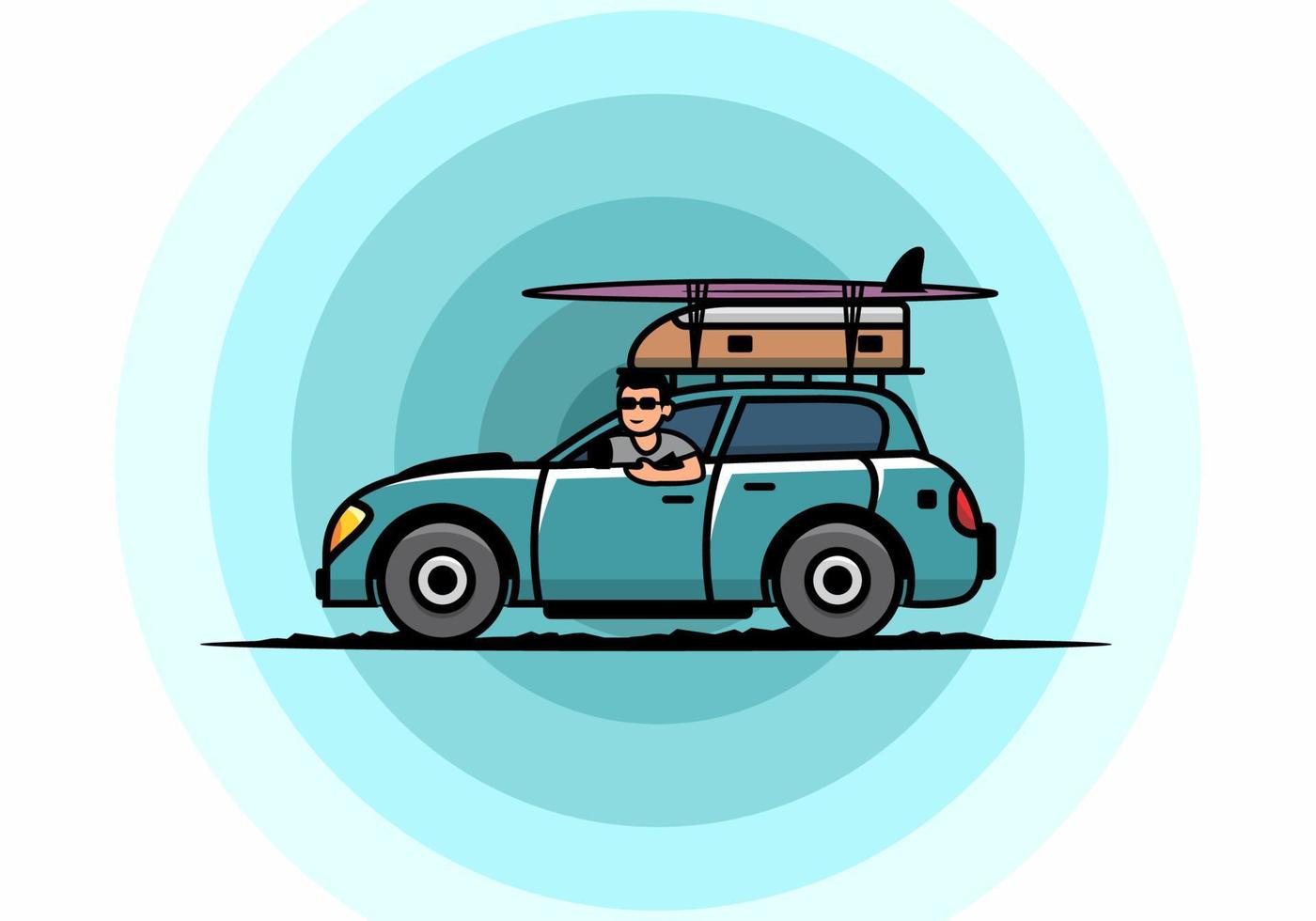 ilustración de un hombre montando un coche de vacaciones vector