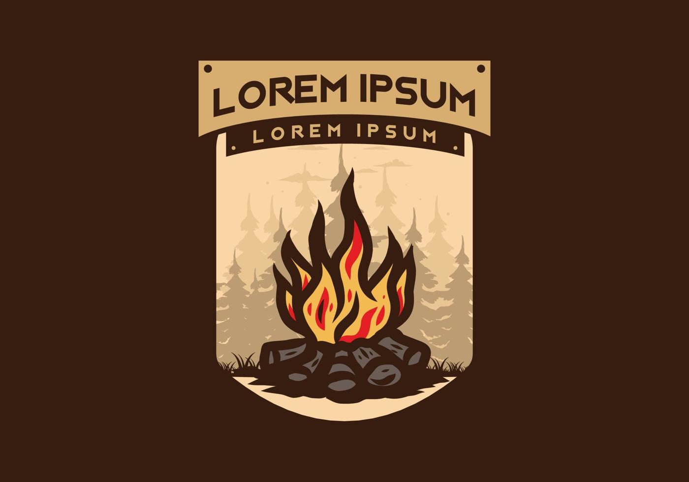 Bonfire in the jungle badge illustration vector