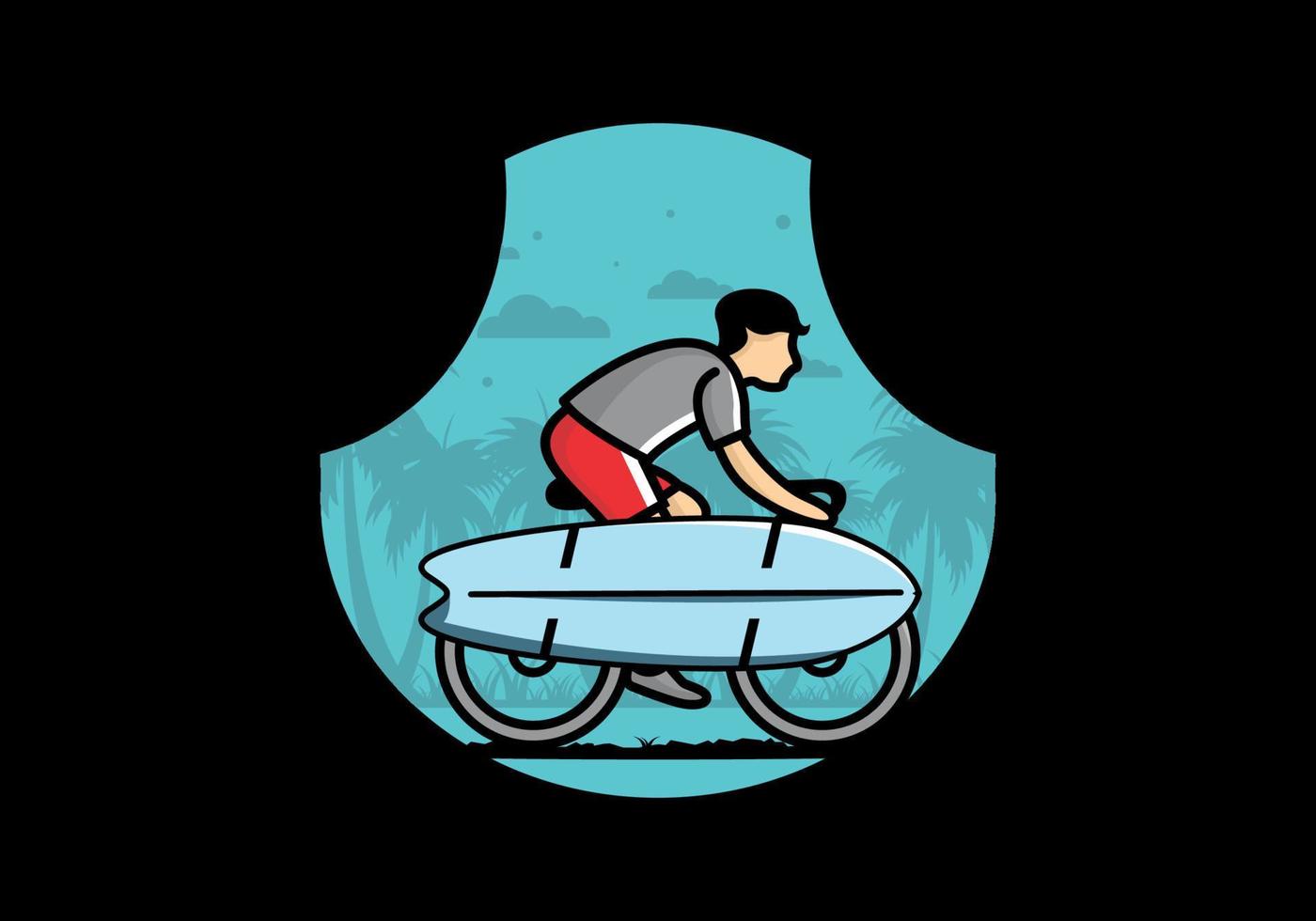 andar en bicicleta con una ilustración de tabla de surf vector