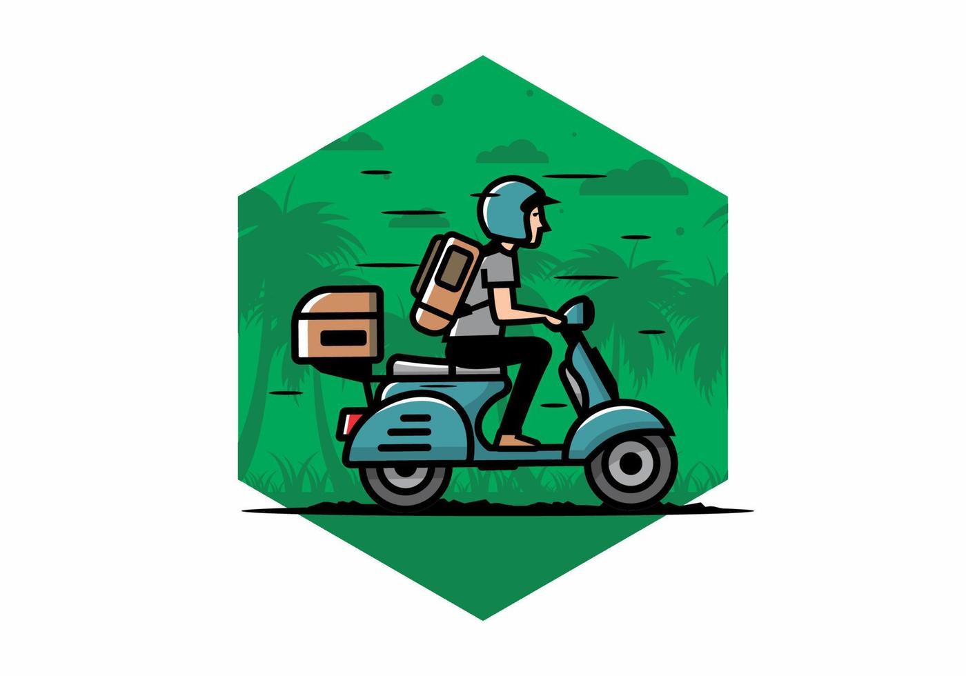 el hombre se va de vacaciones montando scooter ilustración vector