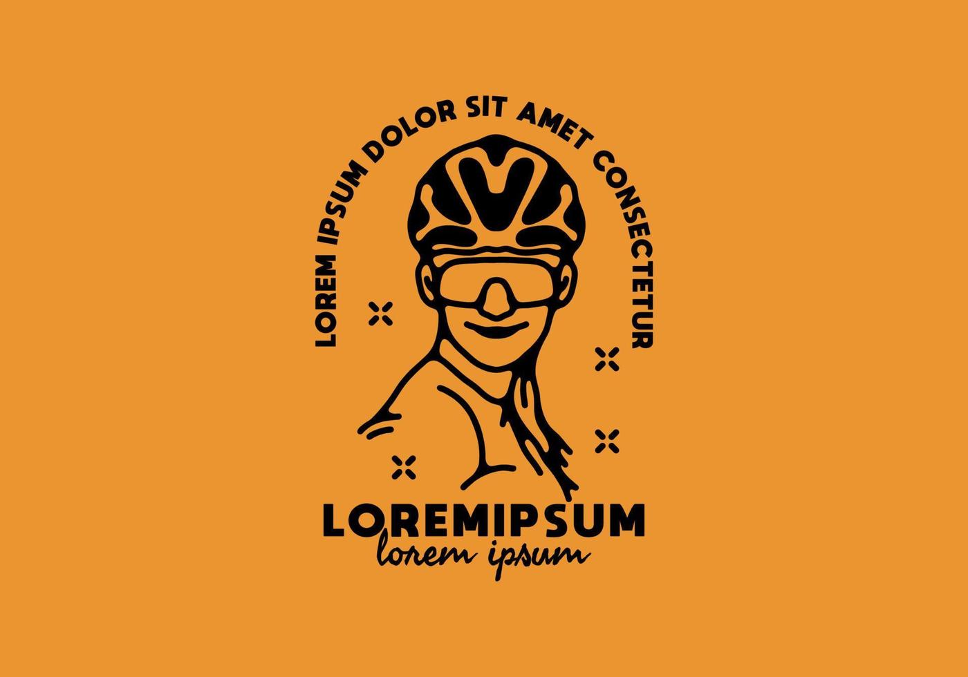 Women with bicycle helm line art with lorem ipsum text vector