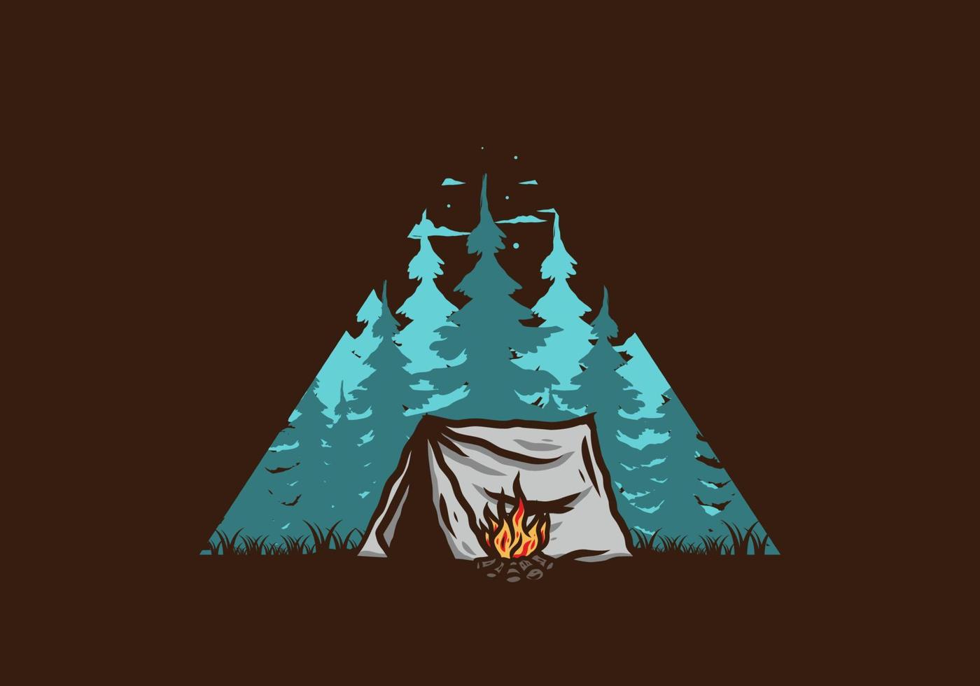 Forest camping with bonfire illustration badge vector