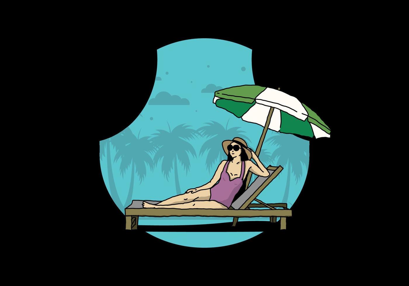 Relax on the beach chair under the umbrella illustration vector