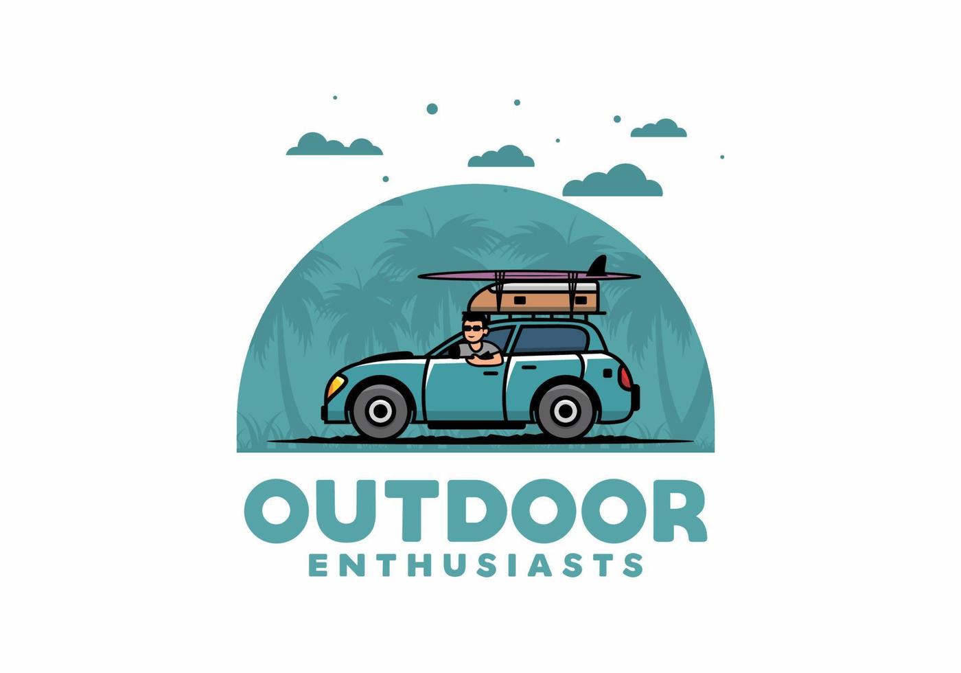 illustration of a man riding a car for vacation vector