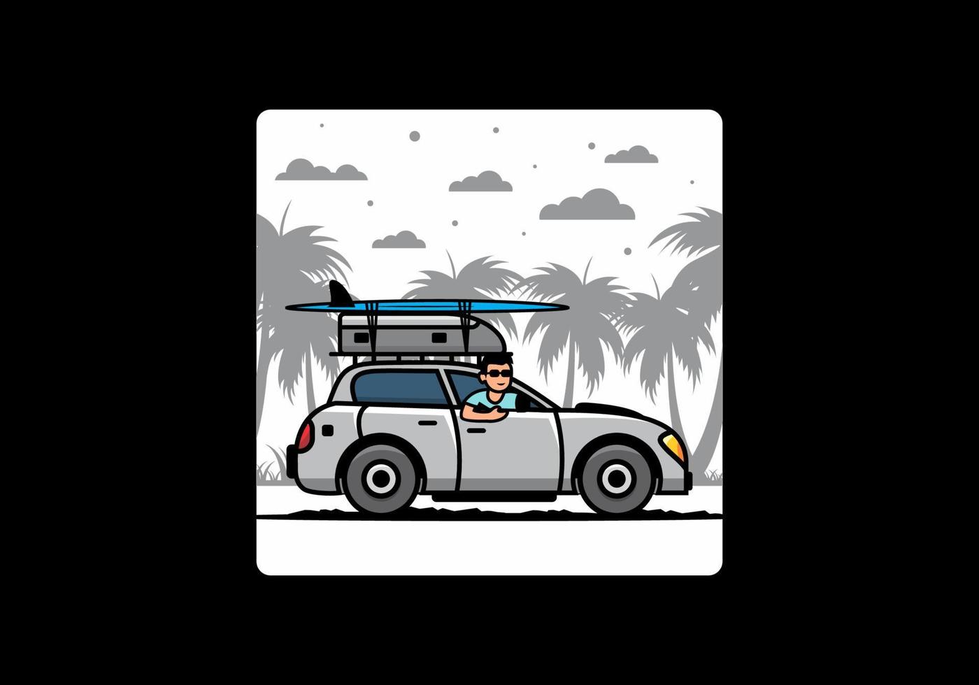 illustration of a man riding a car for vacation vector
