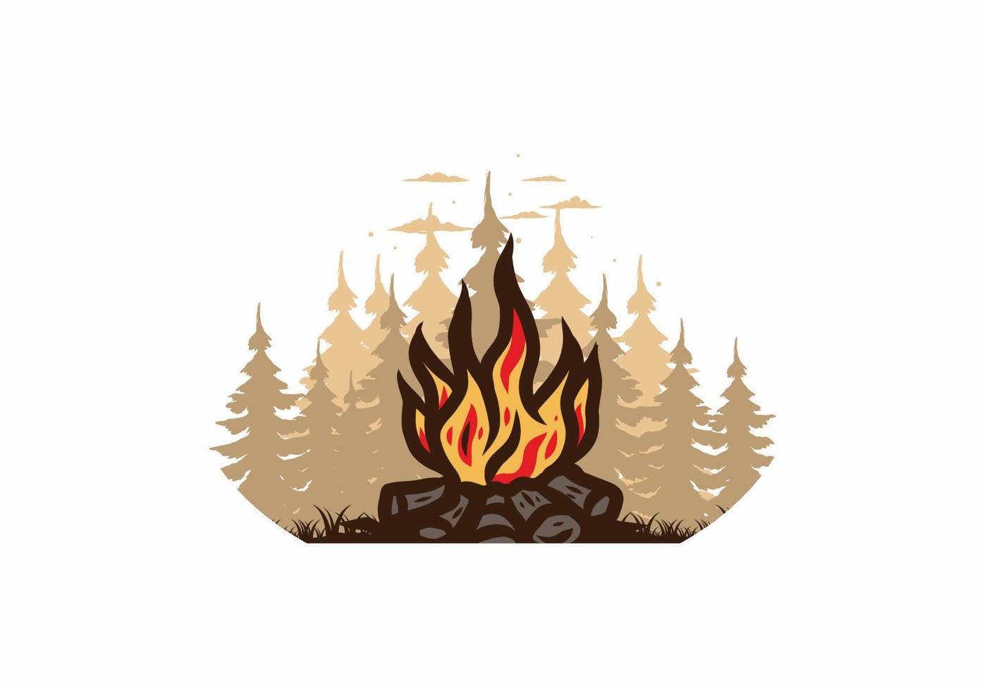 Bonfire in the jungle badge illustration vector