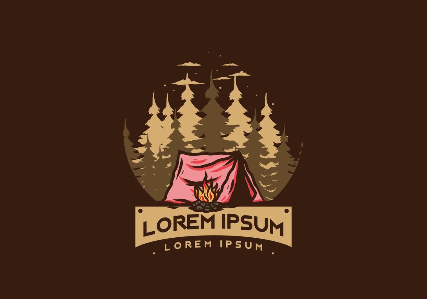 Forest camping with bonfire illustration badge vector