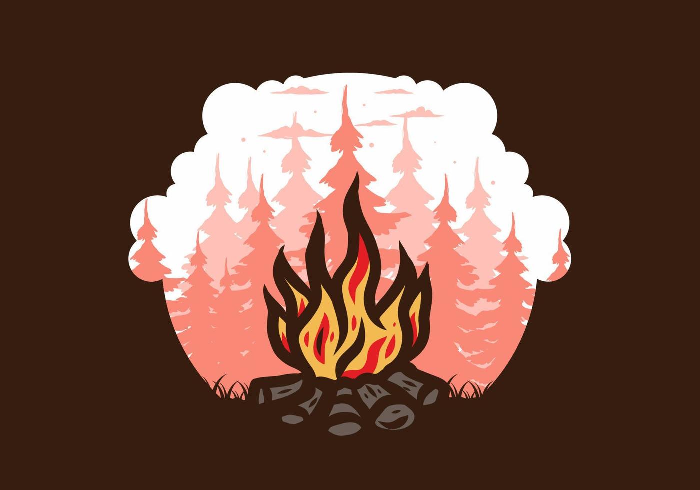 Bonfire in the jungle badge illustration vector