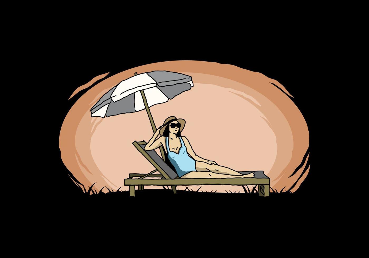 Relax on the beach chair under the umbrella illustration vector