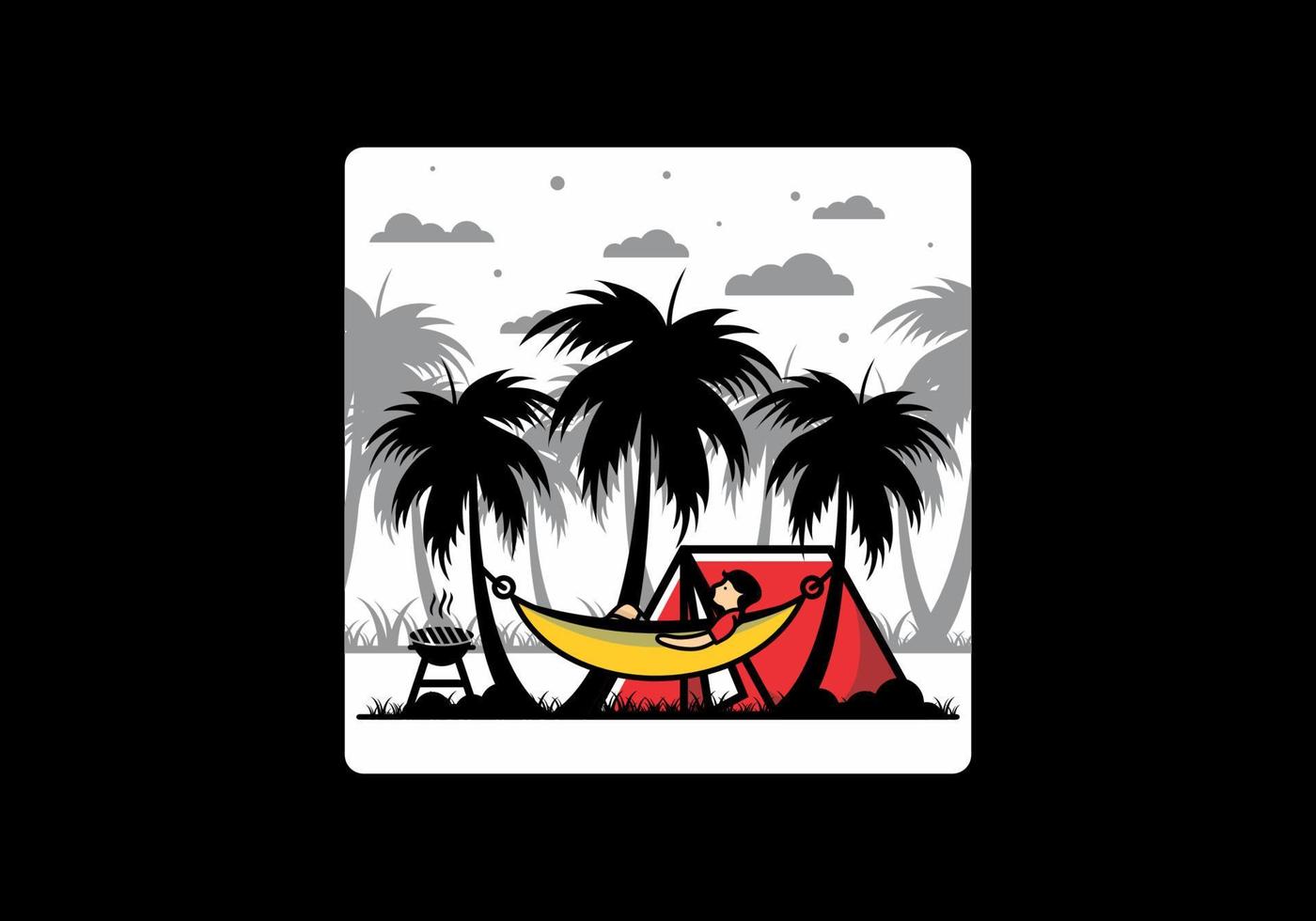 Tent and hammock with coconut trees illustration vector