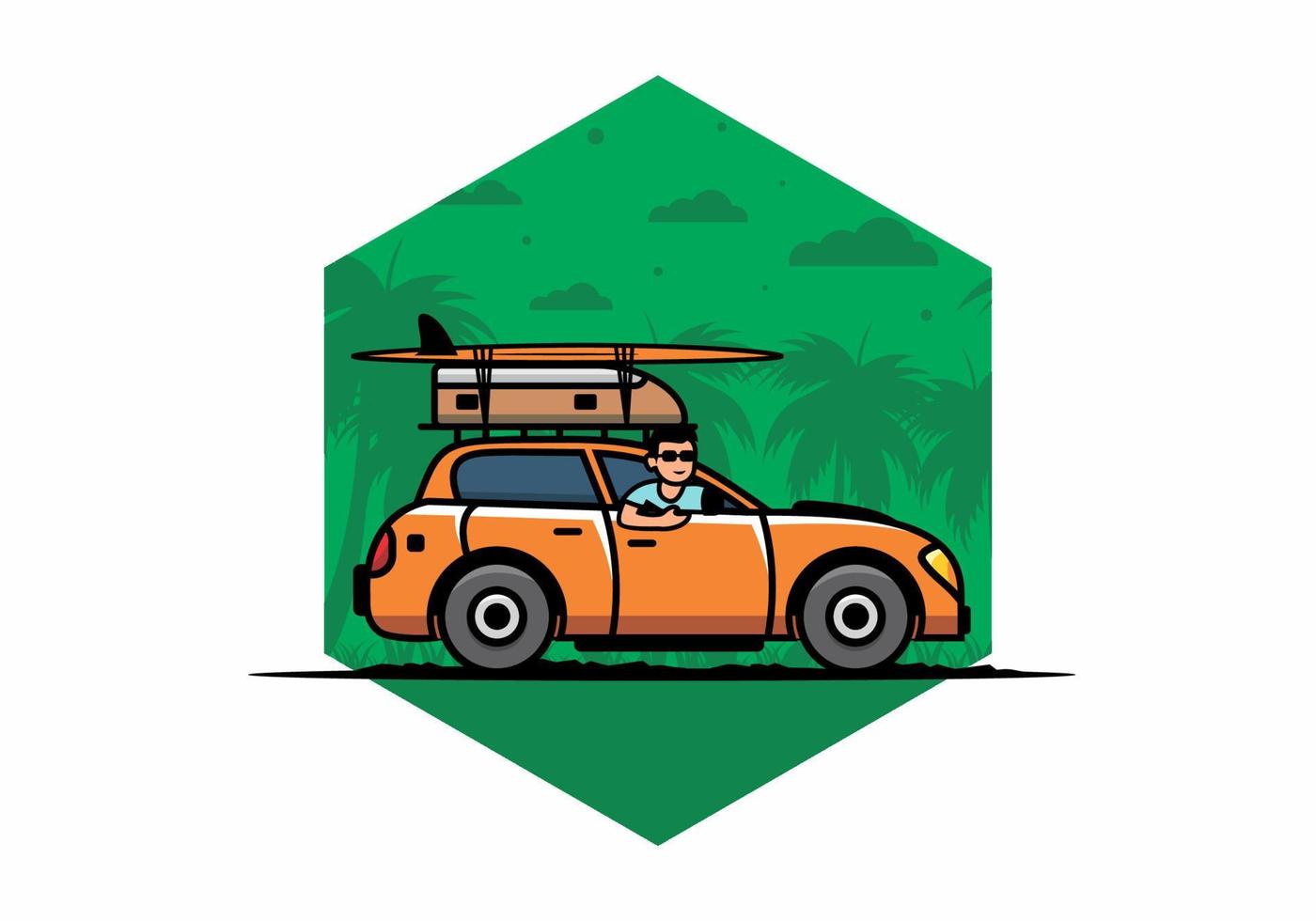 ilustración de un hombre montando un coche de vacaciones vector