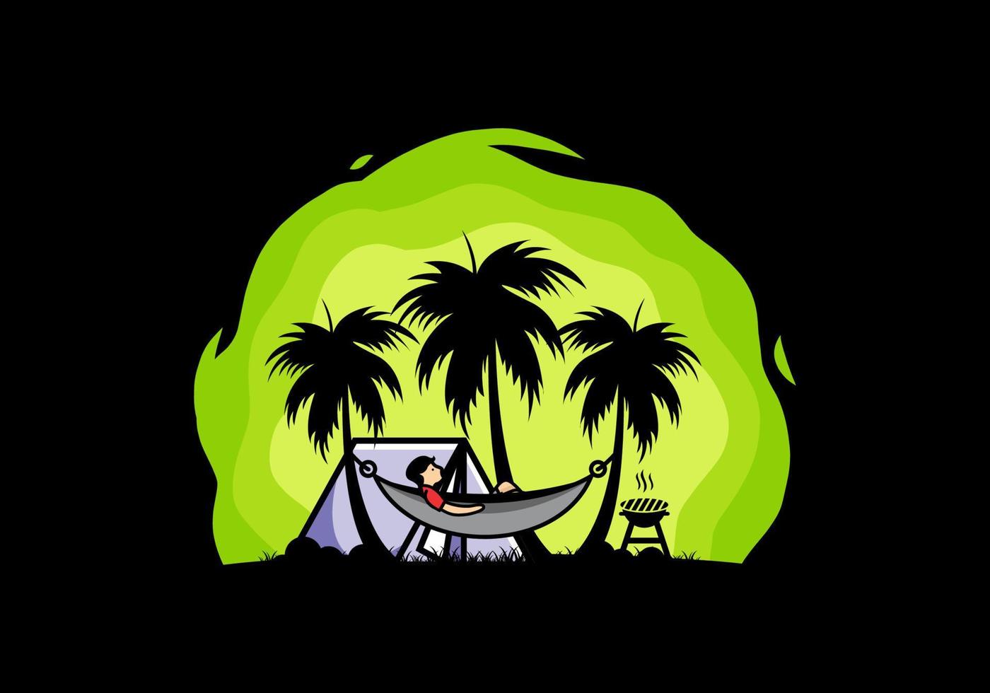 Tent and hammock with coconut trees illustration vector