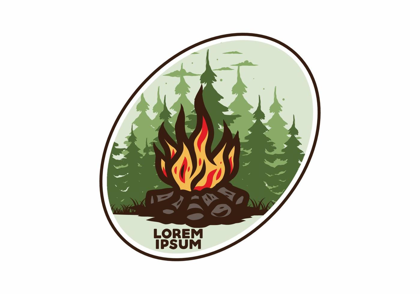 Bonfire in the jungle badge illustration vector