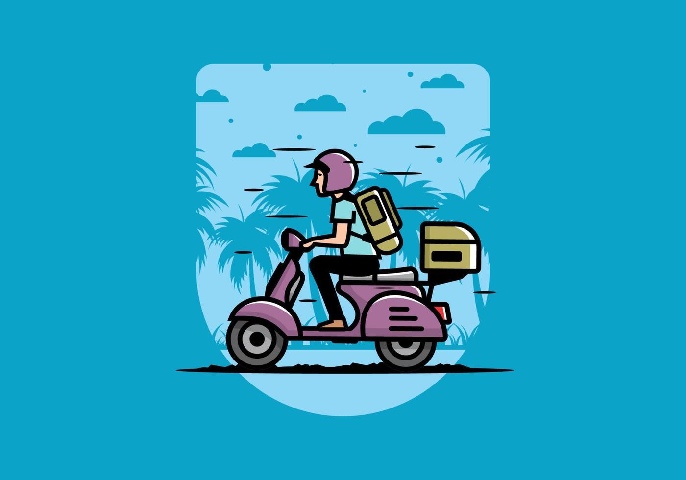 el hombre se va de vacaciones montando scooter ilustración vector