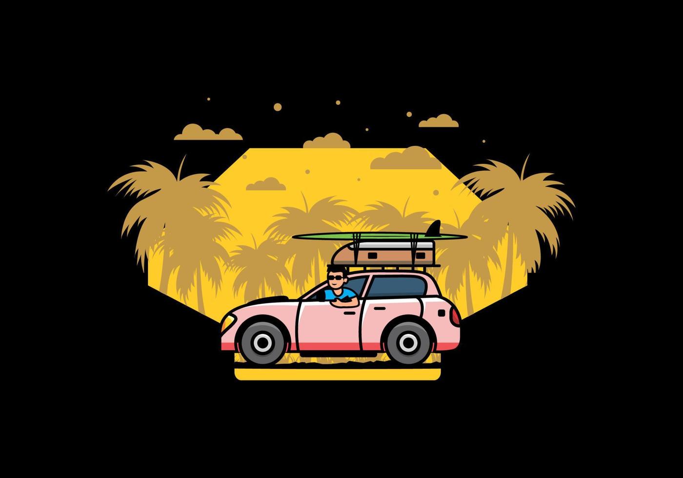 illustration of a man riding a car for vacation vector