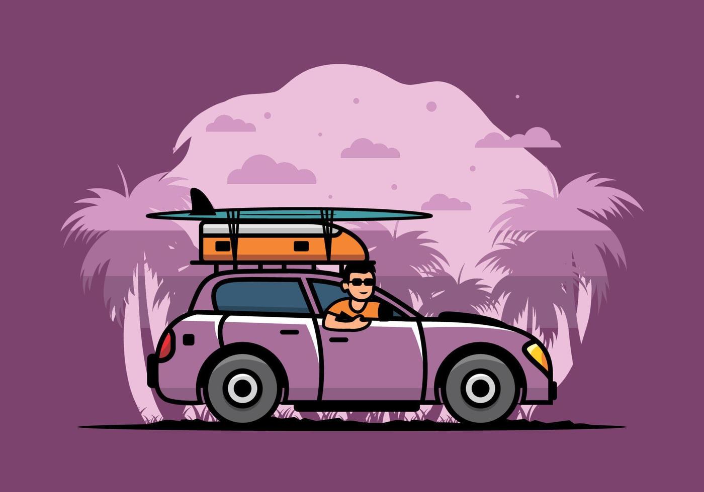 ilustración de un hombre montando un coche de vacaciones vector