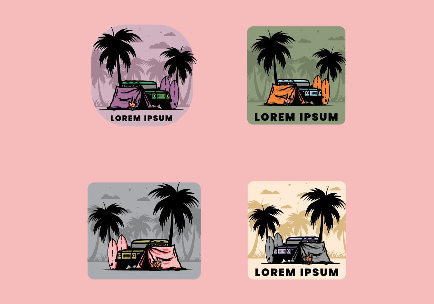 Camping on the beach with off road car vector