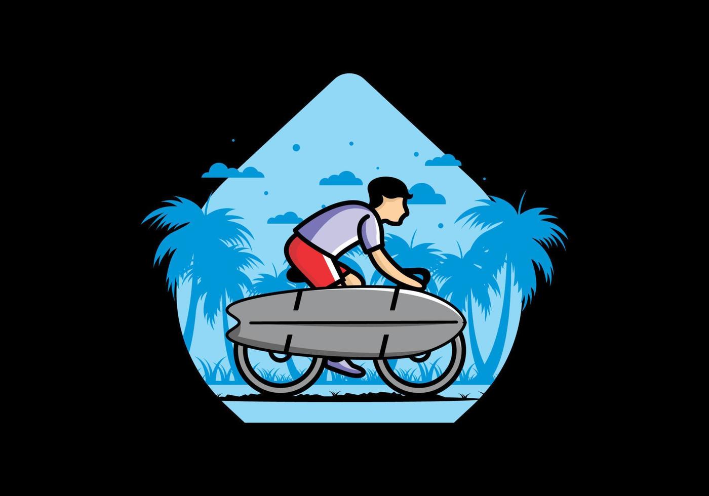 Ride a bike with a surf board illustration vector