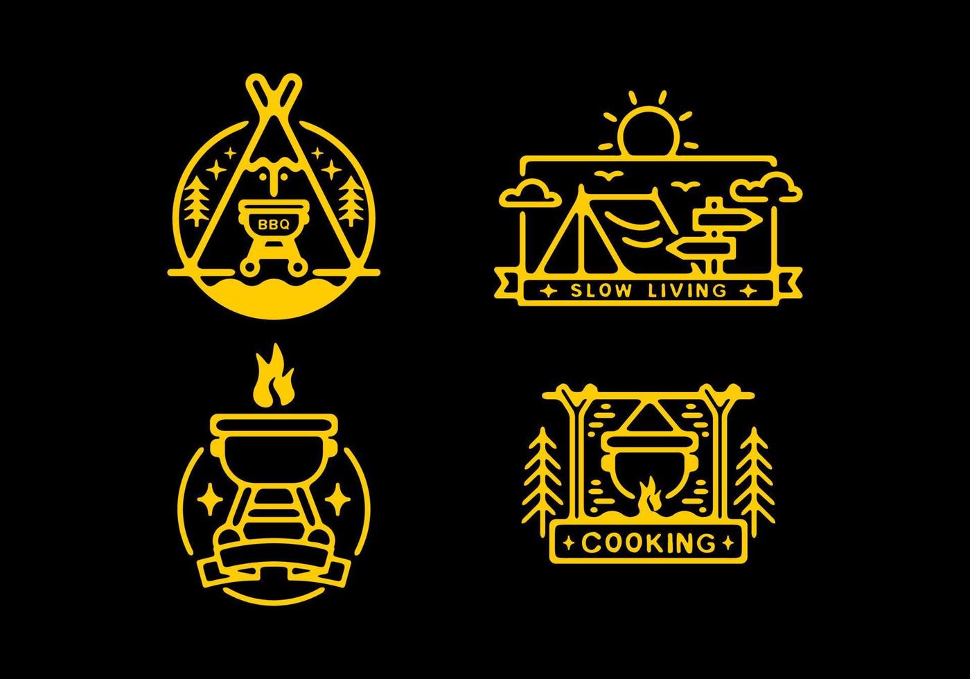 Yellow in dark background of camping badge collection vector