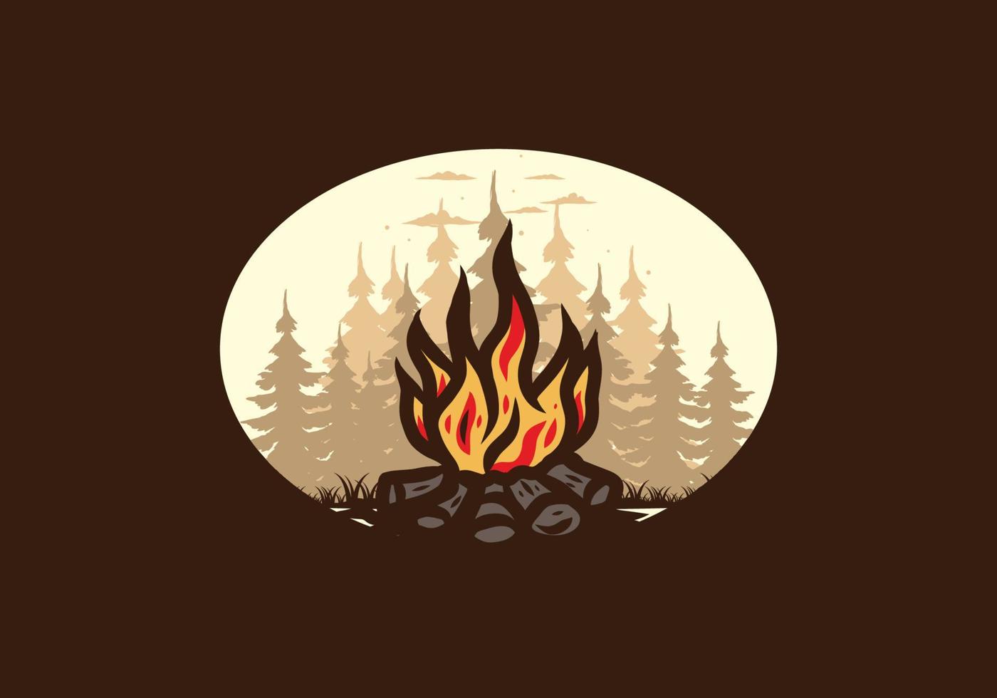 Bonfire in the jungle badge illustration vector