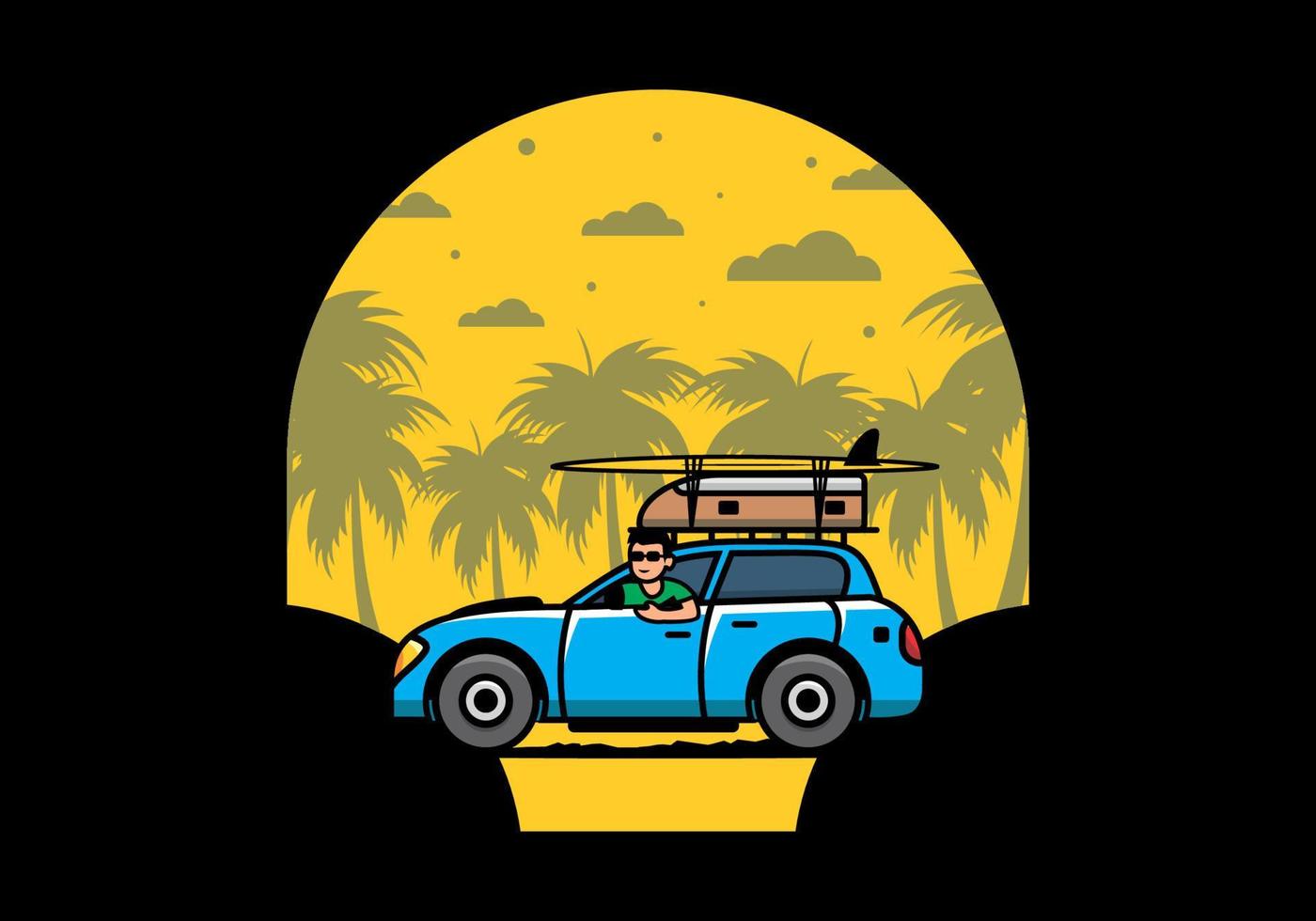 ilustración de un hombre montando un coche de vacaciones vector