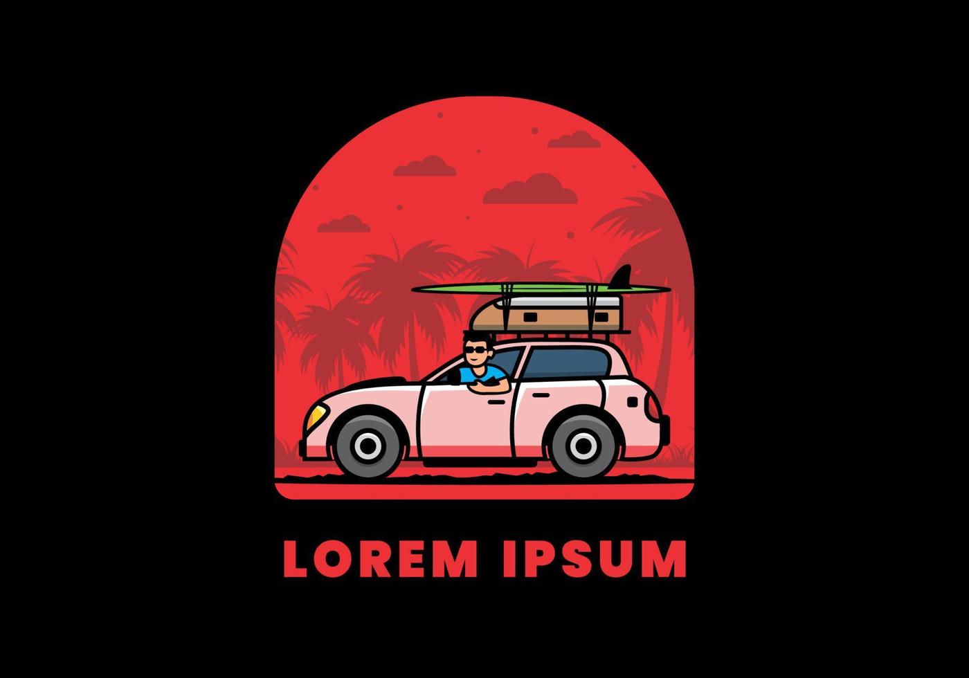 illustration of a man riding a car for vacation vector