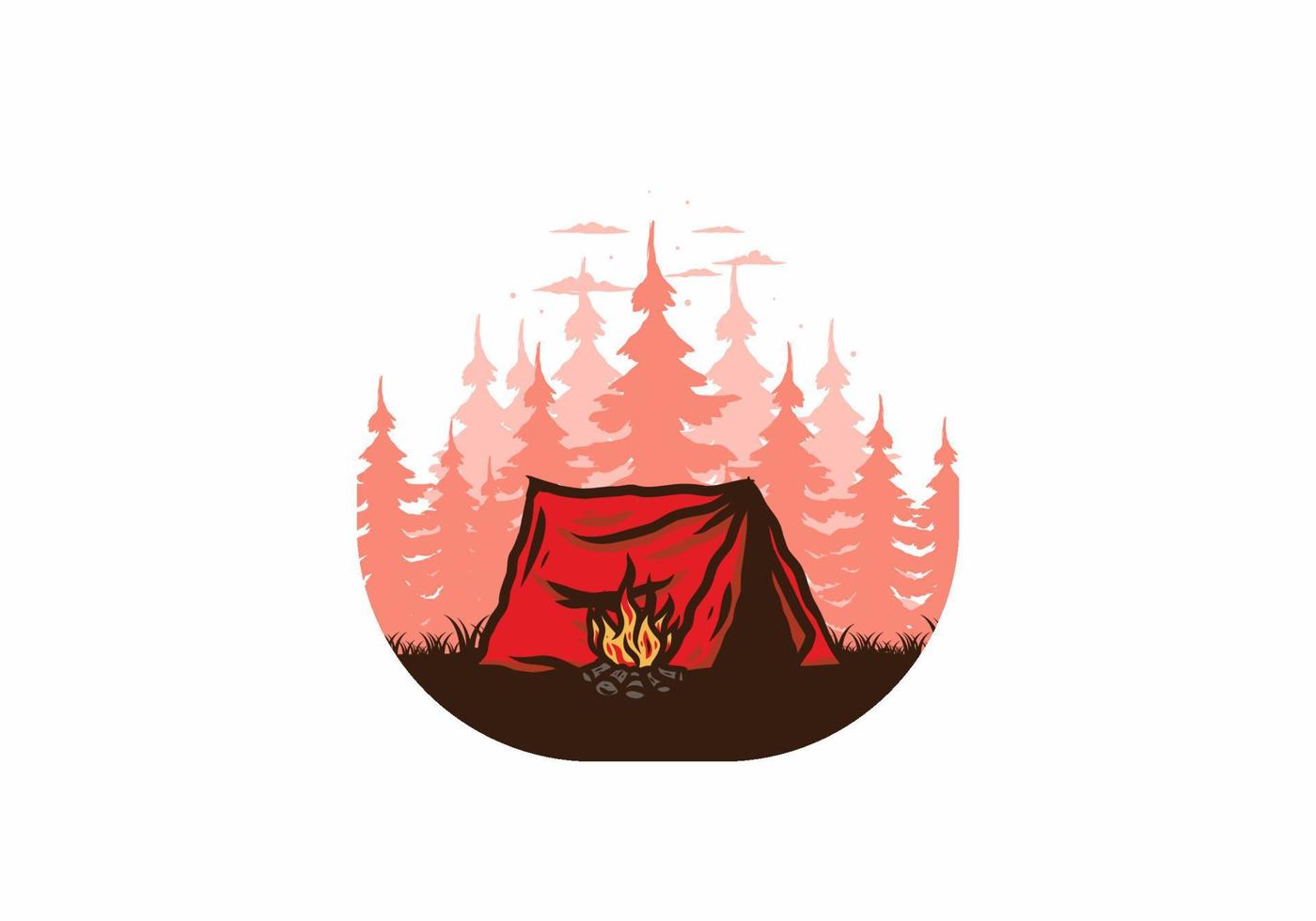 campamento forestal con insignia de ilustración de hoguera vector