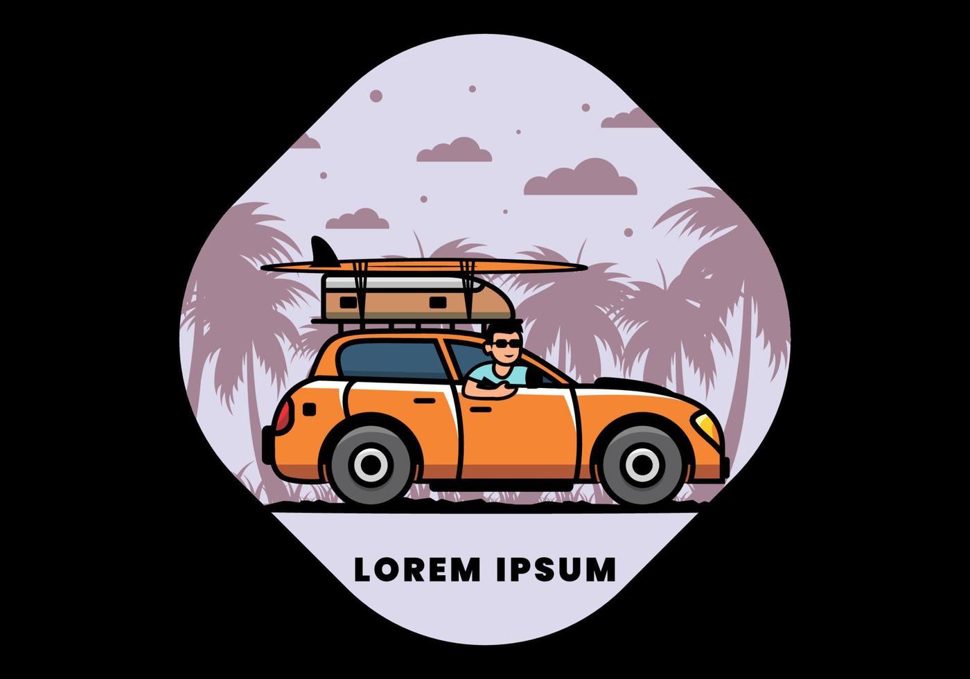 illustration of a man riding a car for vacation vector