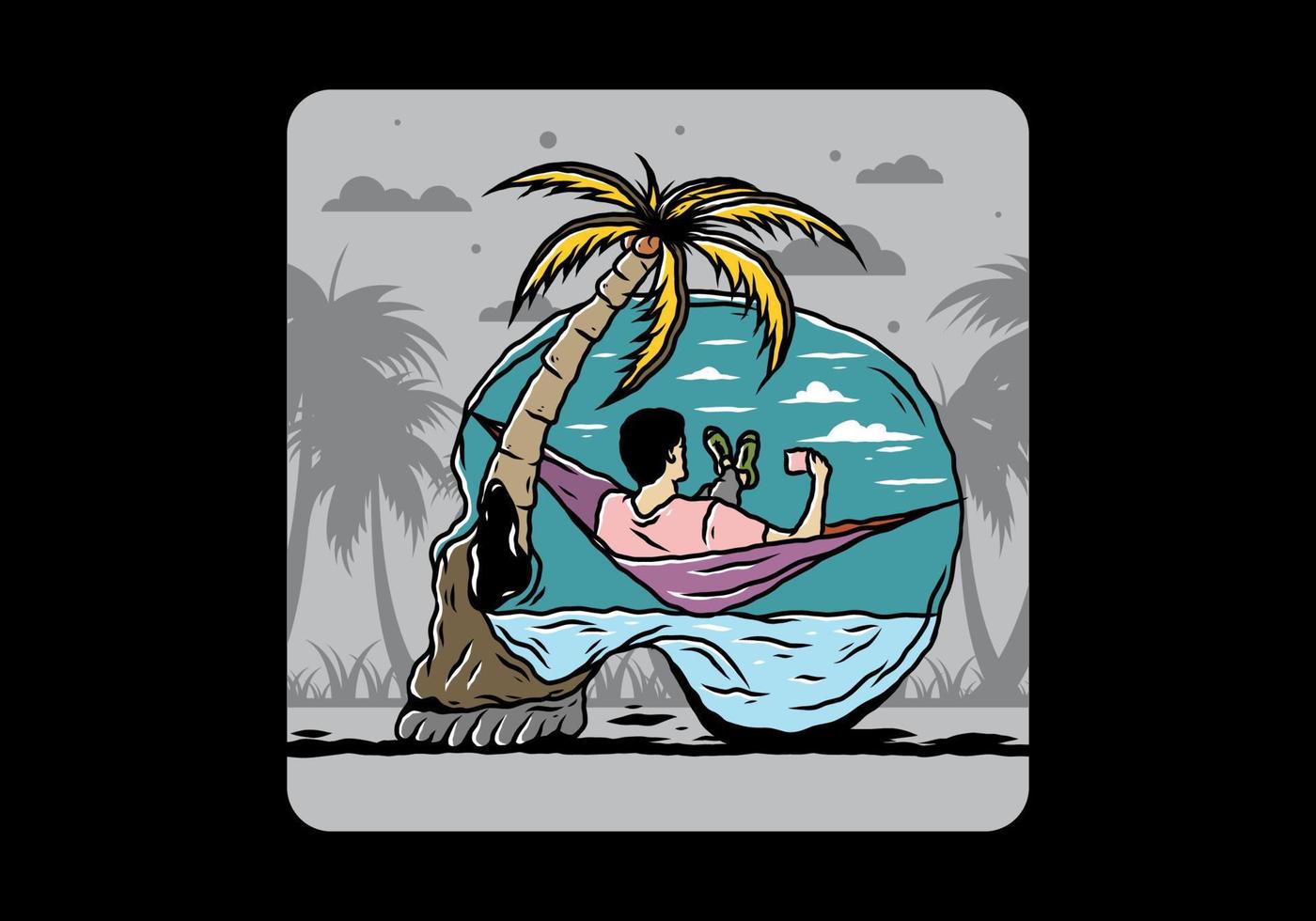 Man on hammock in skull shape illustration vector