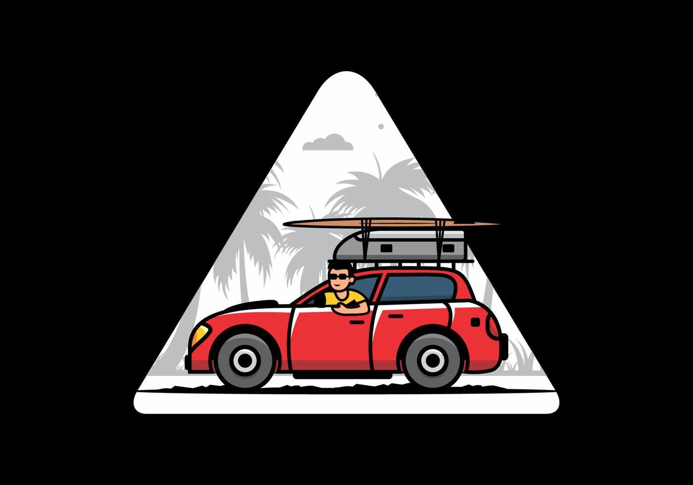 illustration of a man riding a car for vacation vector