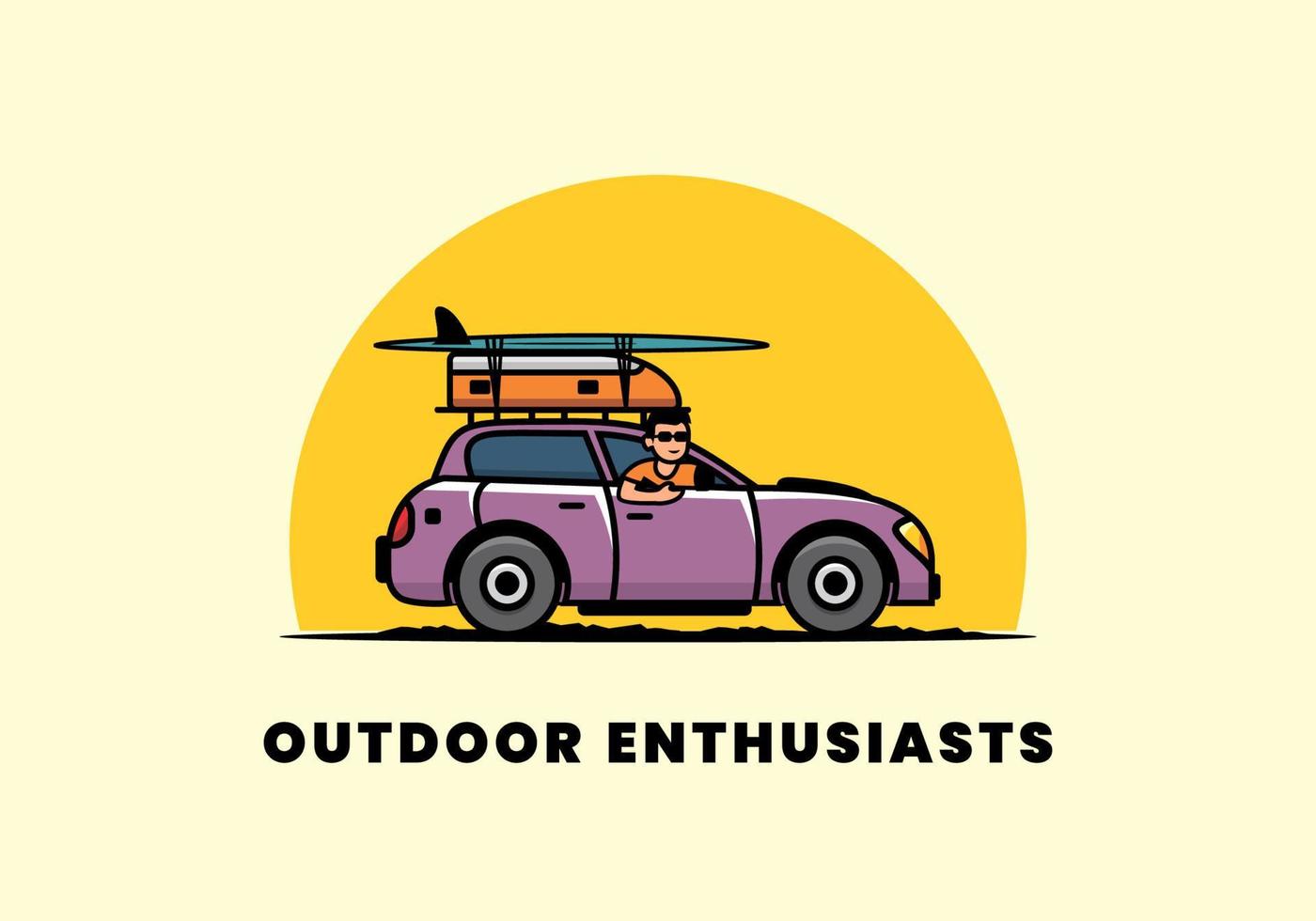 illustration of a man riding a car for vacation vector