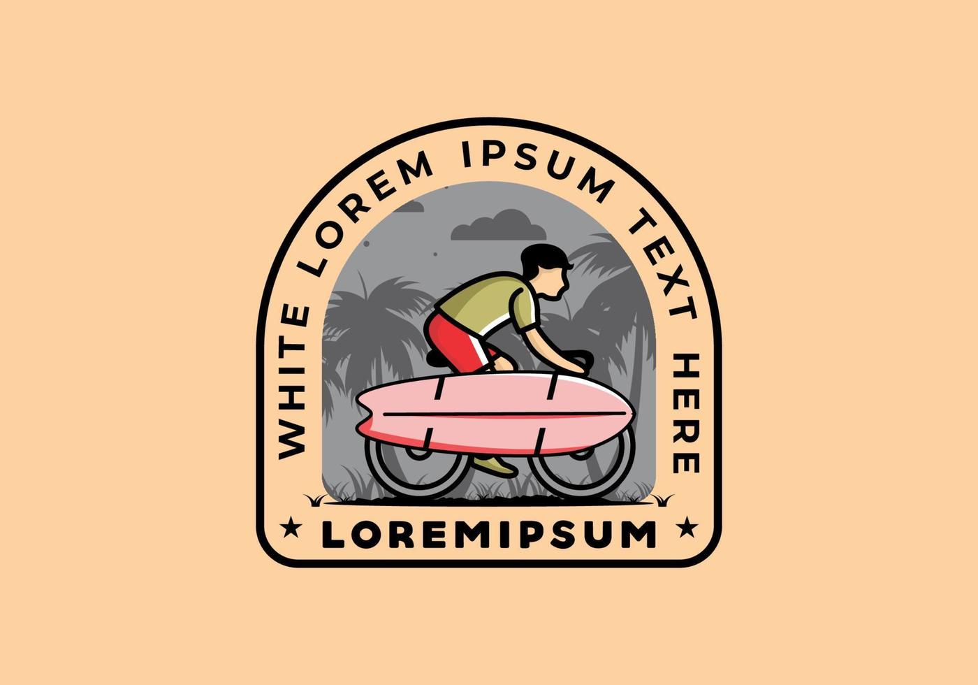 Ride a bike with a surf board illustration vector