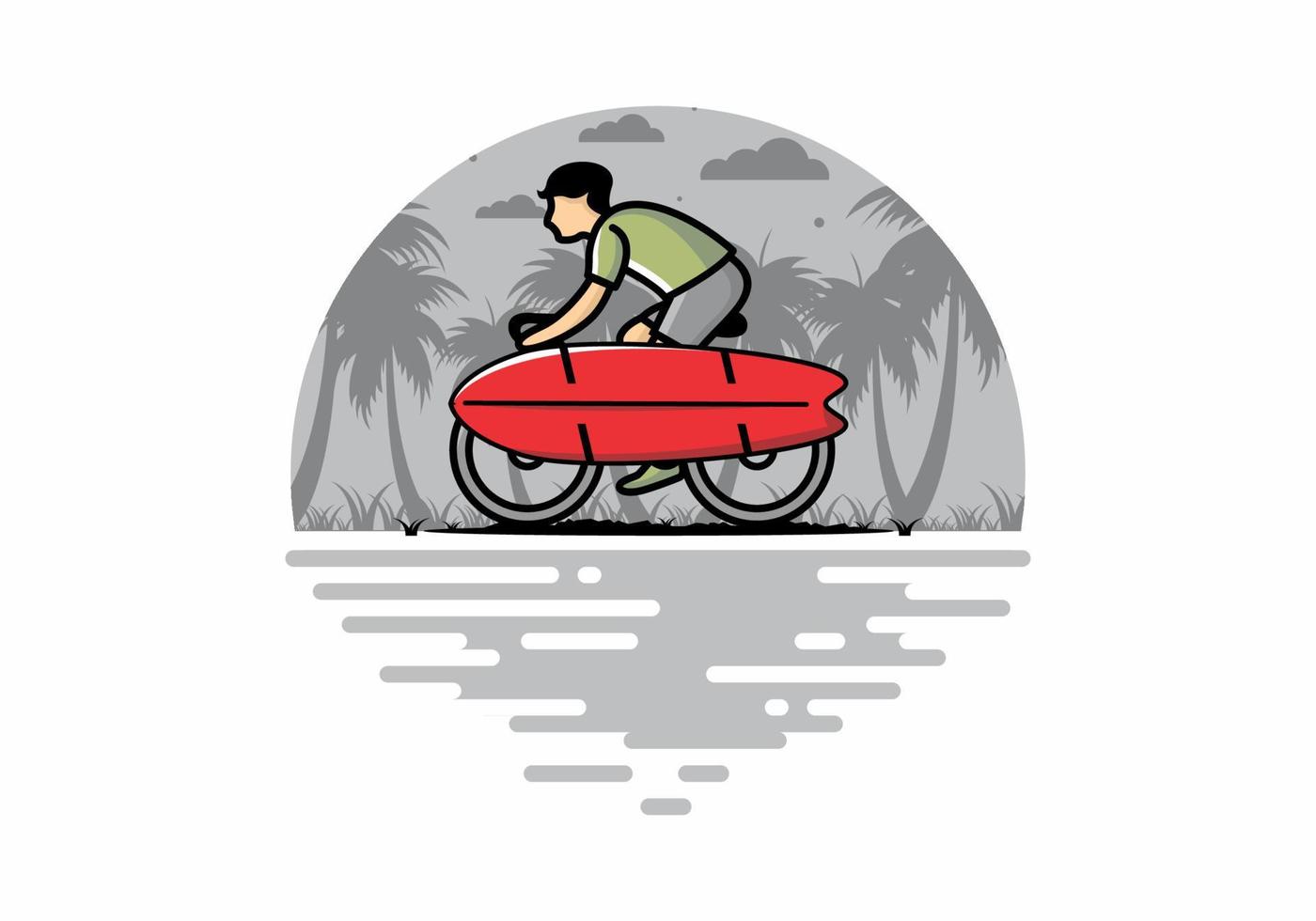 andar en bicicleta con una ilustración de tabla de surf vector