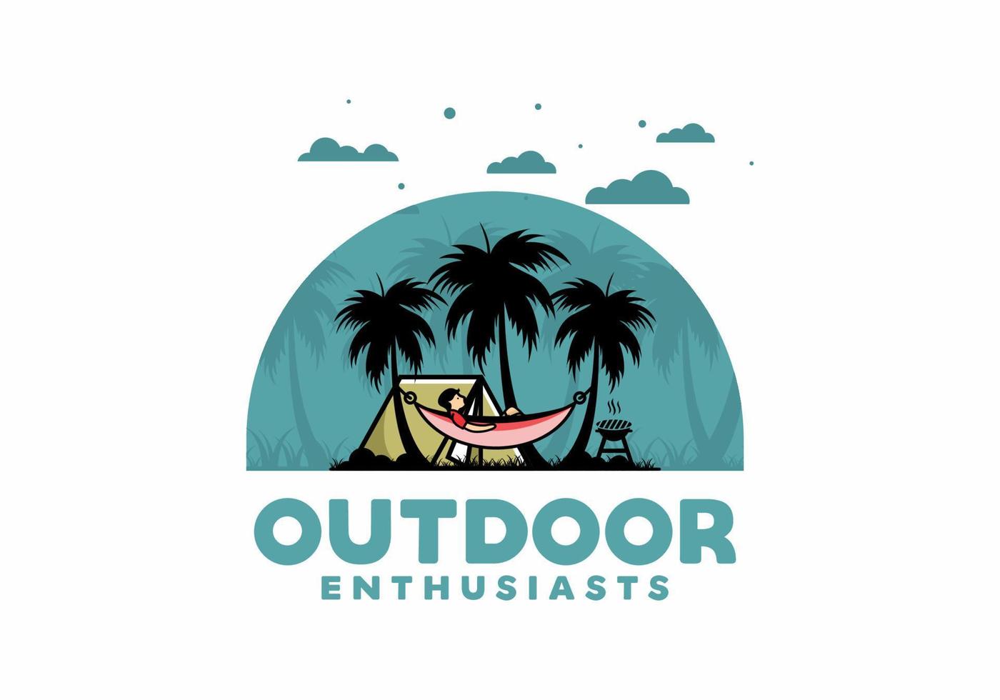 Tent and hammock with coconut trees illustration vector