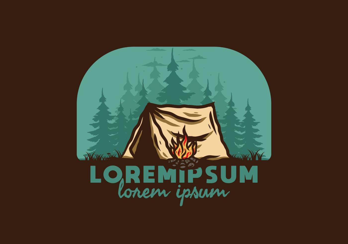 campamento forestal con insignia de ilustración de hoguera vector