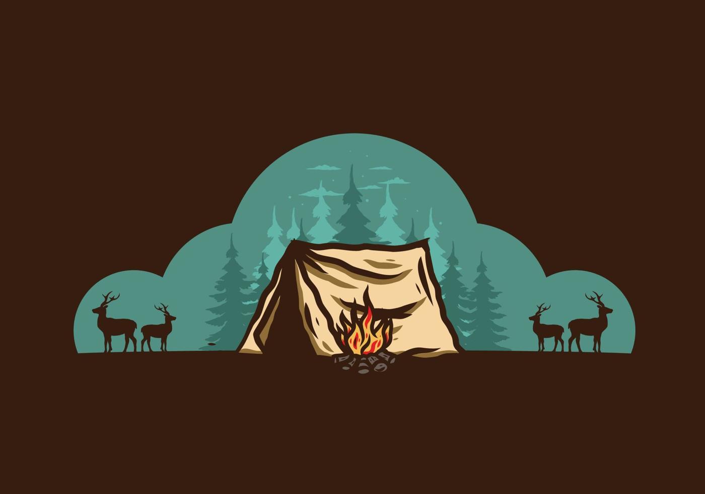 Forest camping with bonfire illustration badge vector