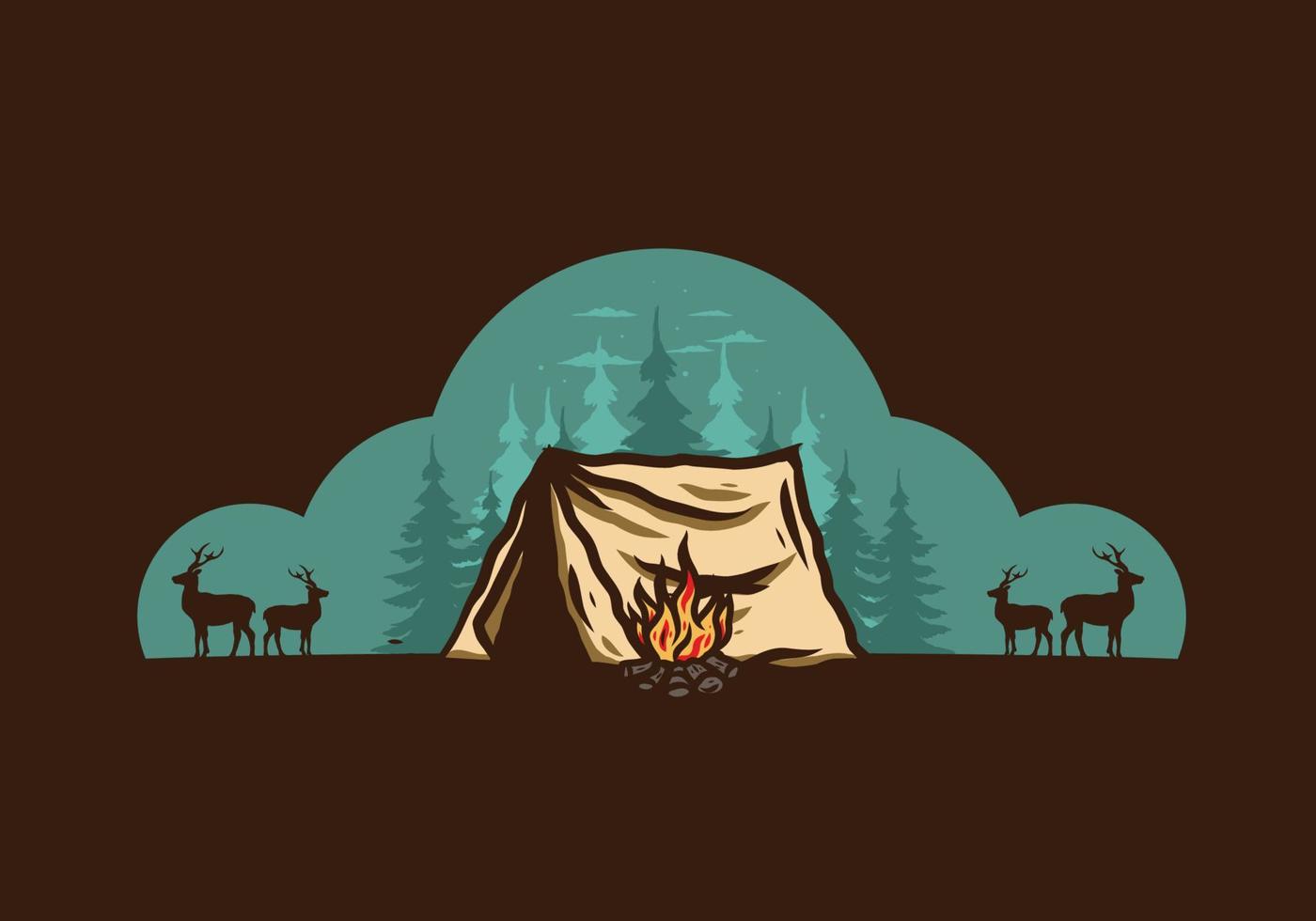 campamento forestal con insignia de ilustración de hoguera vector