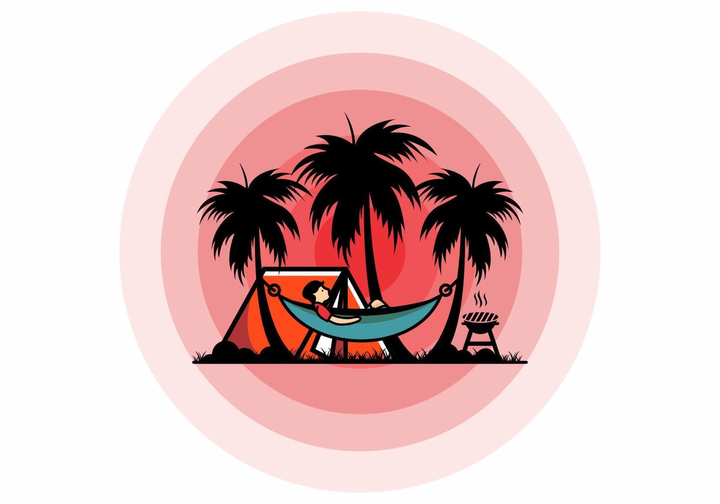 carpa y hamaca con ilustración de cocoteros vector