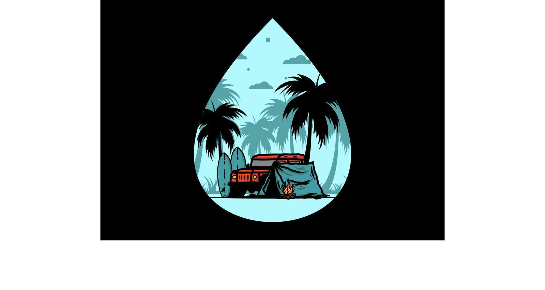 Camping on the beach with off road car vector