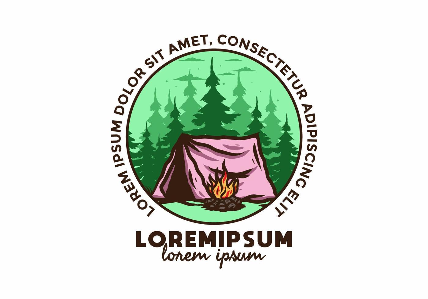 Forest camping with bonfire illustration badge vector