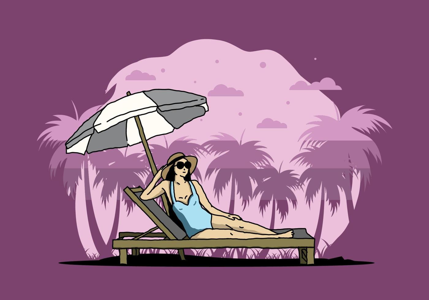 Relax on the beach chair under the umbrella illustration vector