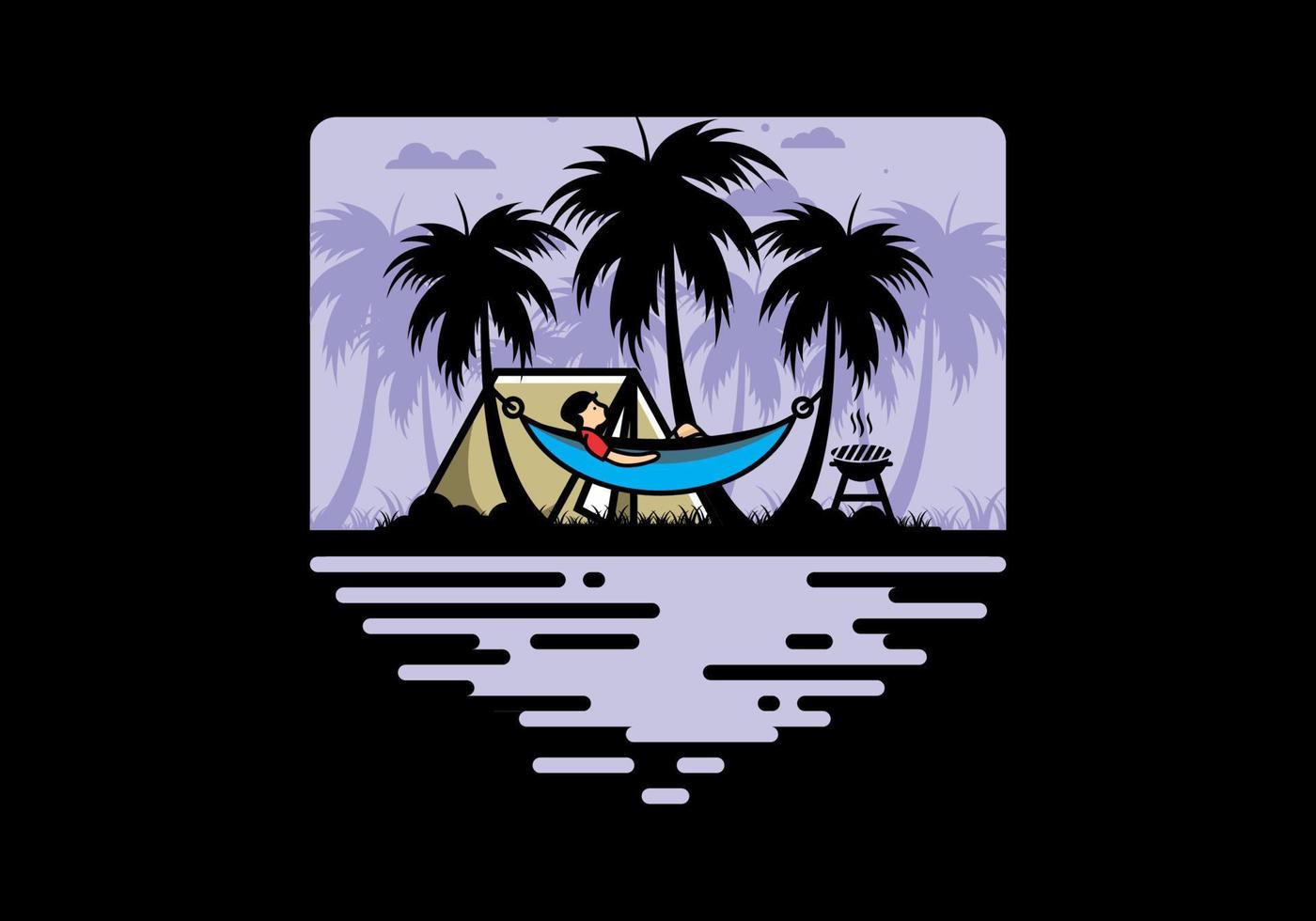 Tent and hammock with coconut trees illustration vector