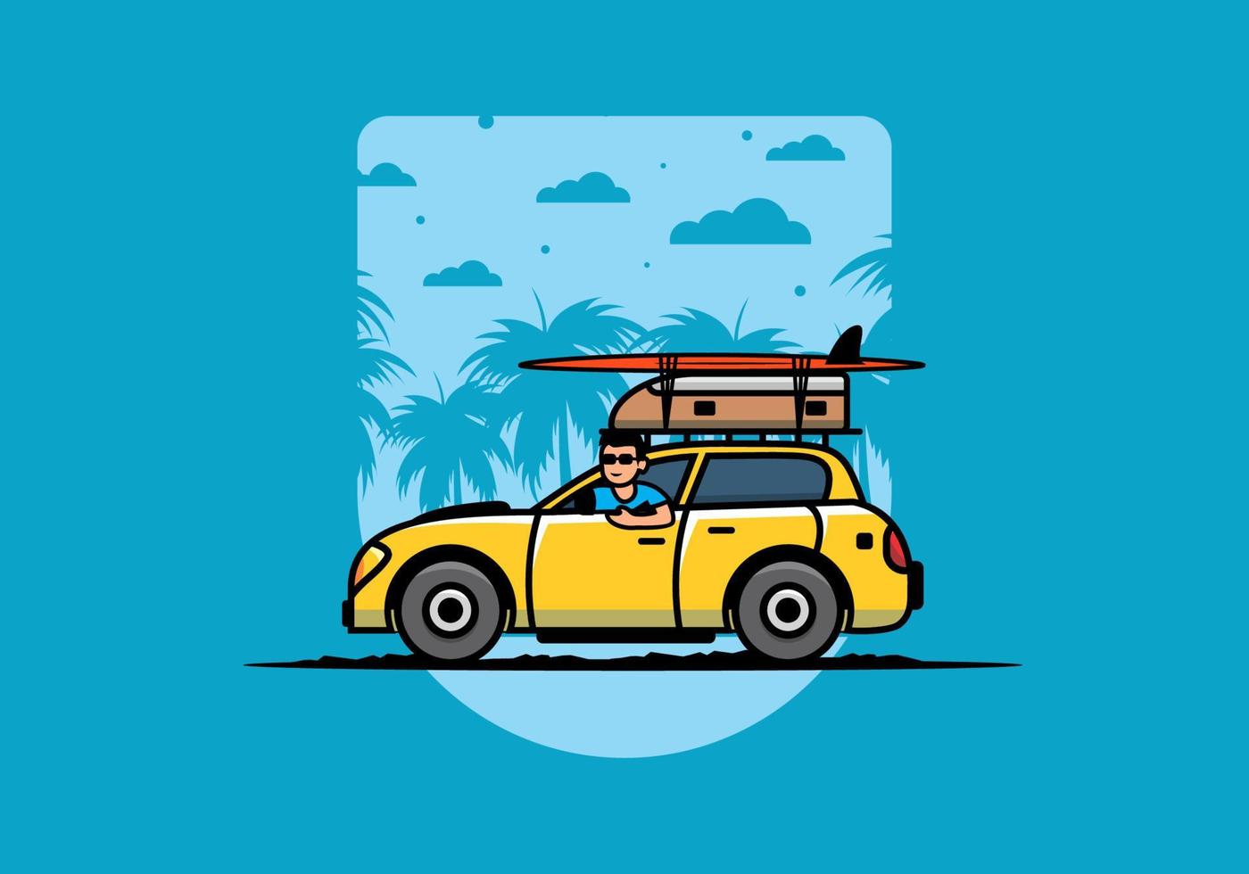 illustration of a man riding a car for vacation vector