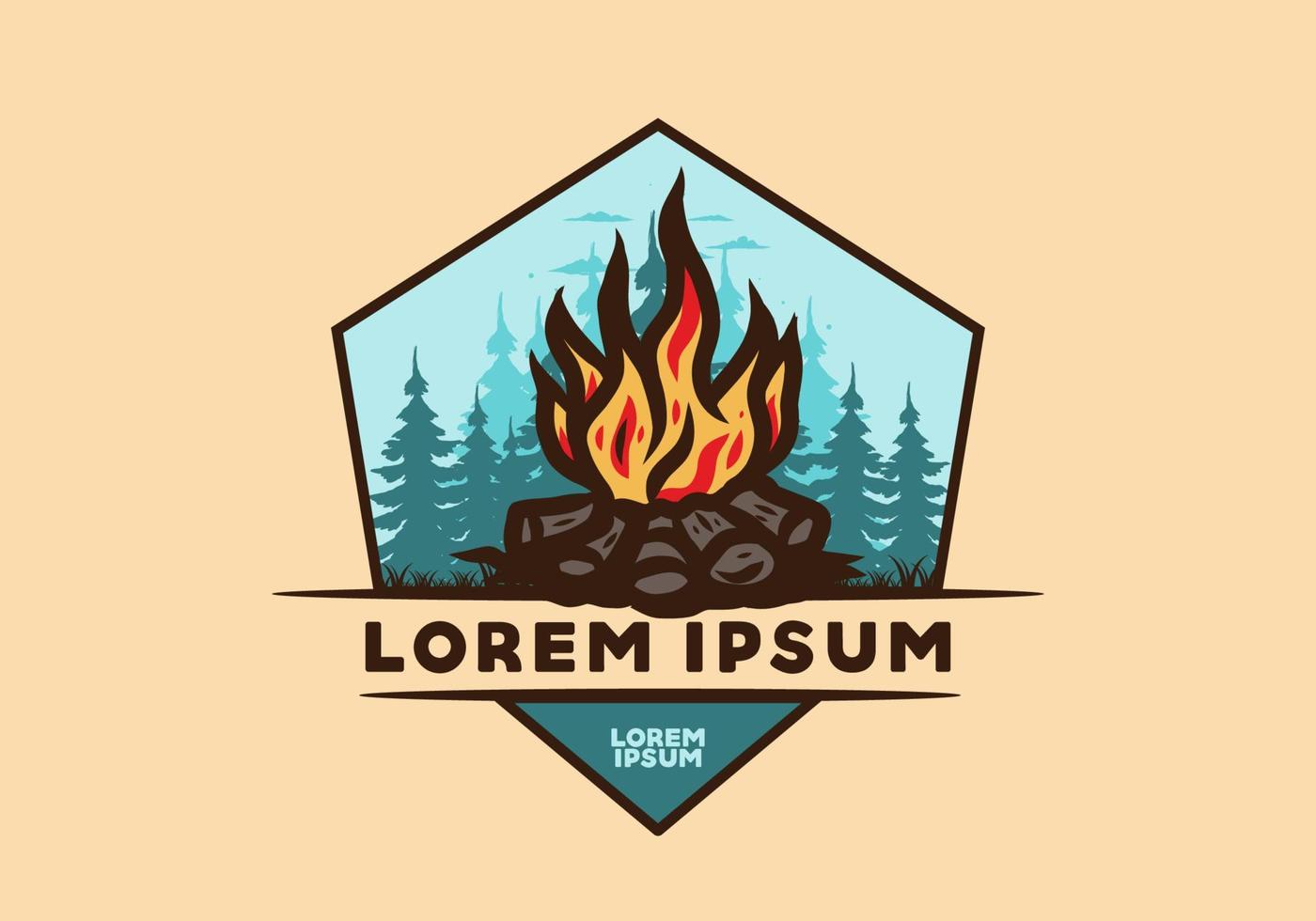 Bonfire in the jungle badge illustration vector