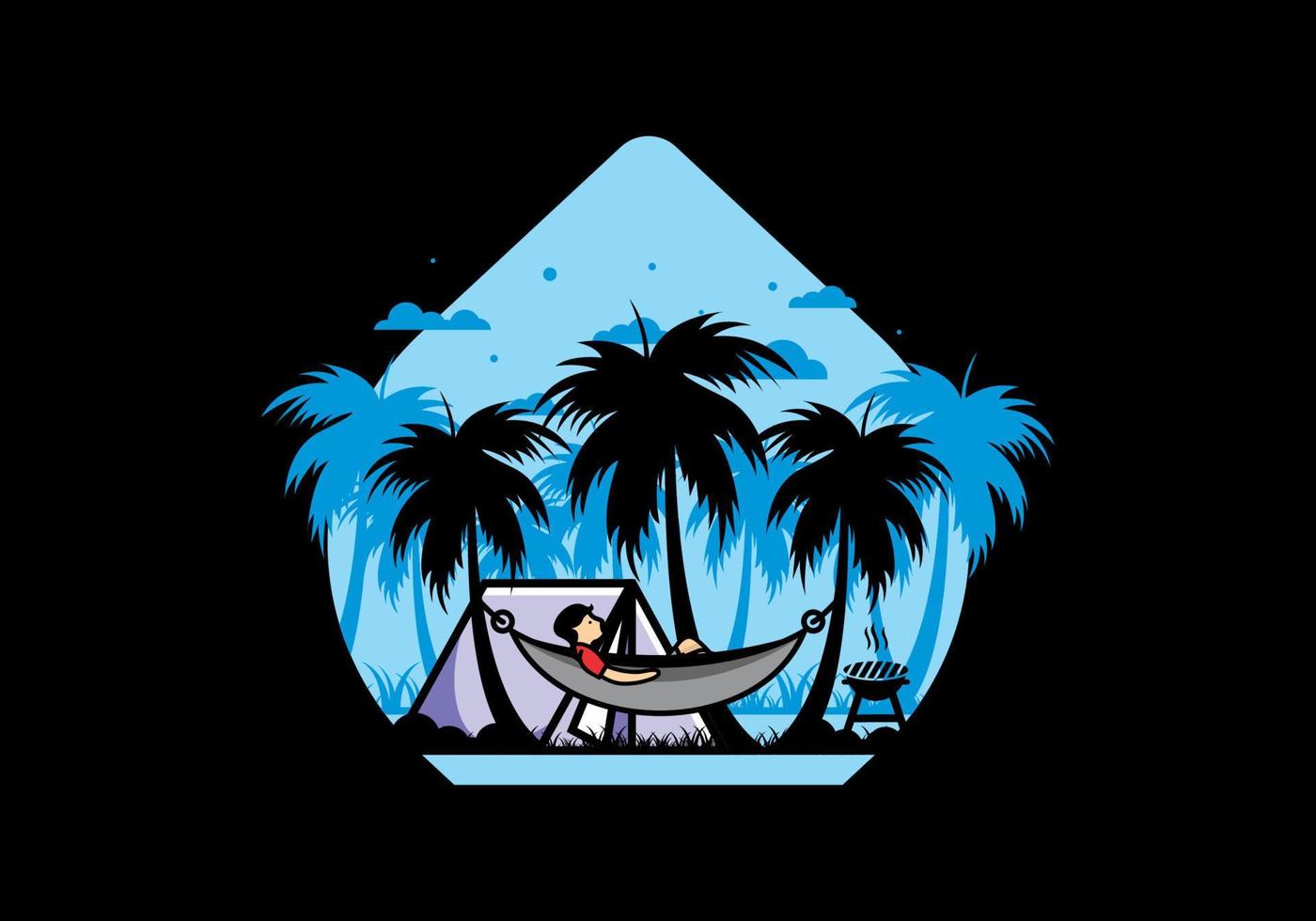 carpa y hamaca con ilustración de cocoteros vector