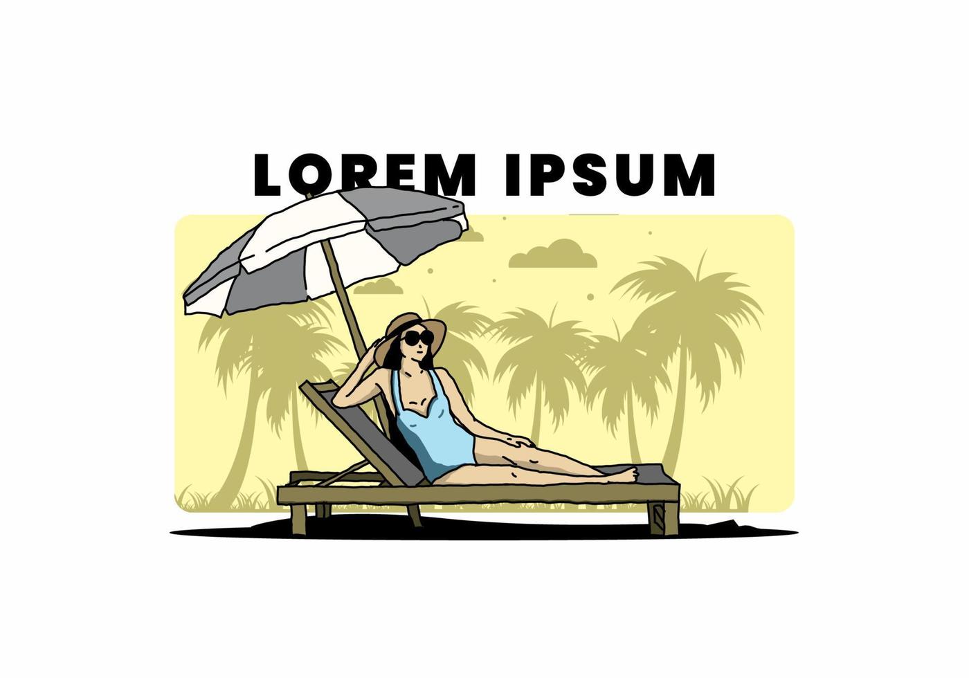 Relax on the beach chair under the umbrella illustration vector